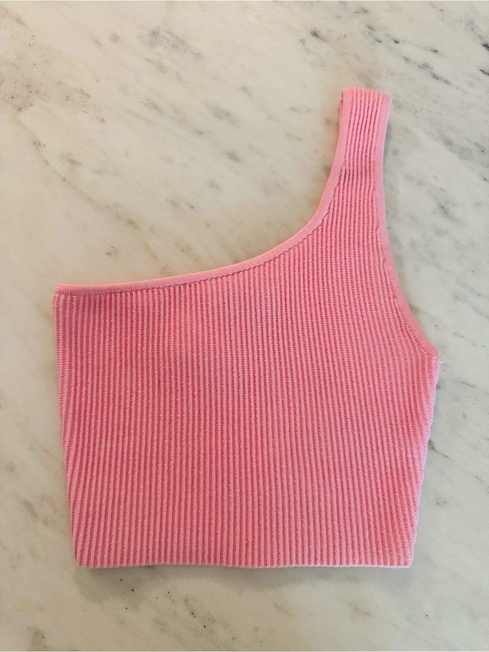 Aritzia Babaton Ribbed One-Shoulder Crop Top - Light Pink